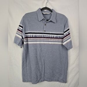 Tropical Palm Aztec Retro Preppy Short Sleeve Polo Shirt sz L